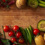 Flat lay image of food on a wooden cutting board